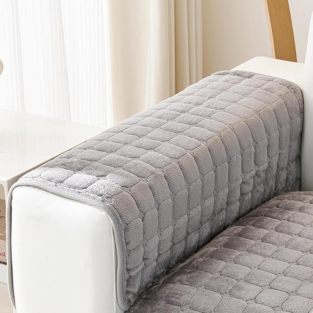 Couch Arm Covers, Velvet Fuzzy Couch Covers for Sofa, Non-Slip Armchair Sofa Slipcovers Arm Rest Cover, Armrest Pads, Pet Friendly Couch Protector for Dogs Washable (1PC, Grey, 28"X28")