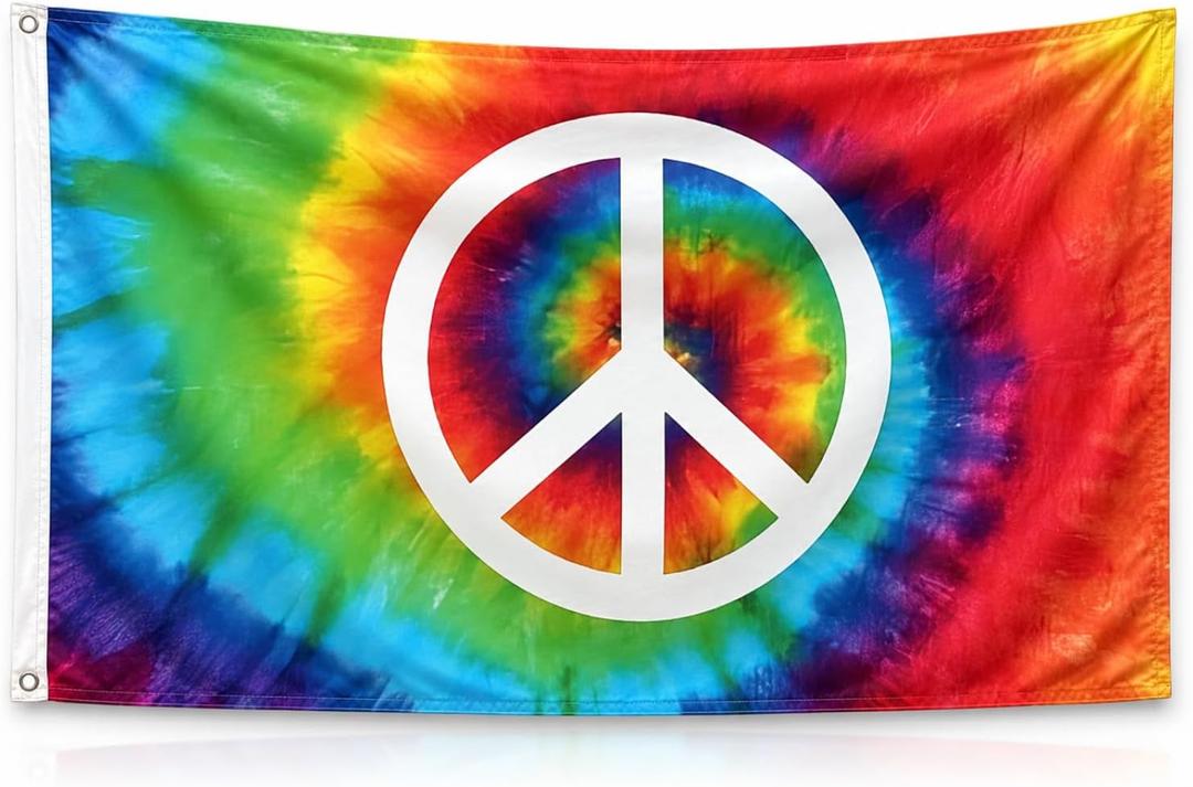 3x5 Feet Salomao Peace Tie-Dye Flag - Garden Decor Porch Lightweight Flag - Rainbow Hippie Flags For Outdoors Decorative - World Peace Sign Symbol Banner - Decorations Home Wall Flags