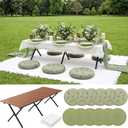 Sintuff Boho Picnic Kit for 6, Portable Folding Low Picnic Table 58.26'' x 23.03'' with Sage Green Table Runner, Picnic's Blanket, 6 Floor Pillows, Tablecloth & Placemats for Beach Camping Wedding