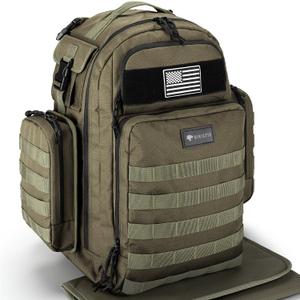 Dinictis Dad Diaper Bag, Mens Diaper Bag Backpack with Diaper Changing Mat, Military Diaper Backpack with Molle Webbing, Waterproof Pouch, Baby Wipes pocket, Insulated Bottle Pockets- Jungle Green