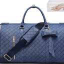 Garment Bags for Travel, Convertible Suit Travel Bag for Women, Stylish Carry On Garment Bag with Toiletry Pocket, Shoulder Strap & Shoes Compartment, 2 in 1 Foldable PU Leather Duffle Bag, Navy Blue