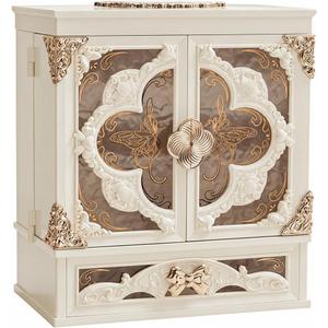Vintage Makeup Box Organizer with Lighted Mirror and Drawers(Off-white)