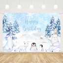 MEHOFOND 7x5ft Winter Happy Birthday Backdrop for Boy Winter Onederland Arctic Polar Animals 1st Birthday Party Decorations Photography Background Little Snowflake Photo Booth Banner