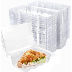 100 Pack Clear Hinged Food Container, To Go Containers with Clear Lids,Cake Slice Containers Clamshell Takeout Tray for Sandwiches, Dessert, Cakes, Cookies, Salads