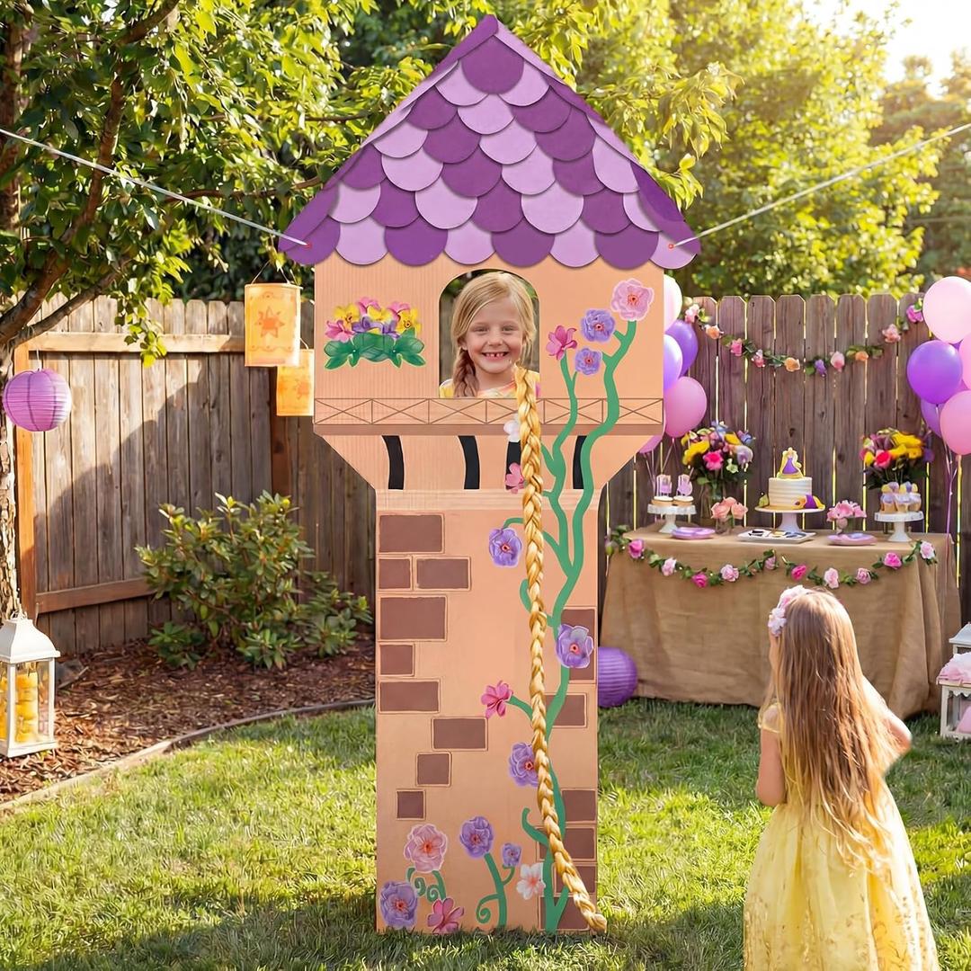 Preboun Purple Princess Party Decorations Princess Banner Purple Tower Banner Flower Tower Themed Door Cover Backdrop for Porch Wall Door Archway Cartoon Birthday Photo Prop Decor