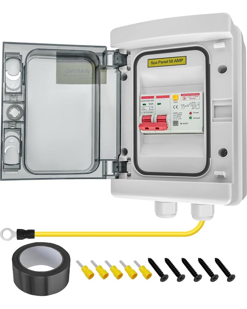 SPA Panel Disconnect GFCI Switch, 50A Circuit Breaker Box with Surge Protection, IP66 Weatherproof Circuit Breaker Switch for Hot Tub, Swimming Pools, Not Compatible with 4-Wire