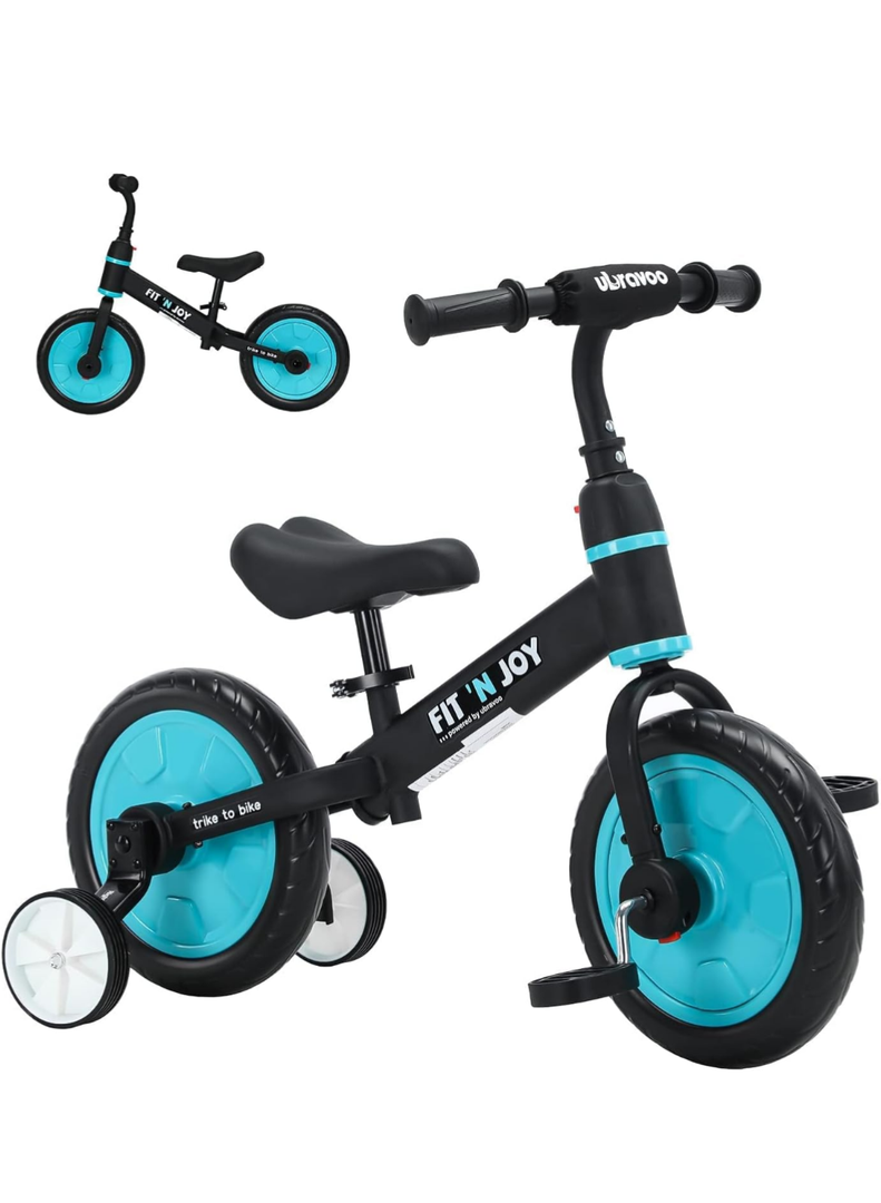 Trike to Bike Riding Tricycles for Boys Girls 2-5, Fit 'n Joy Kids Balance Bike with Pedals & Training Wheels Options, 4-in-1 Starter Toddler Training Bicycle