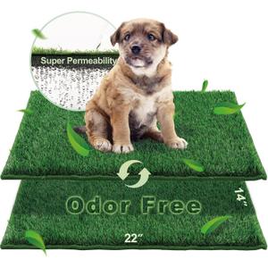 HQ4US 4LEGS Artificial Grass, Dog Pee Grass Pads for Dogs Potty, 2PCS Odor Free Fake Grass for Dogs Small 22" x 14" with Countless Drainage Holes, Dog Potty Grass Hemmed Edge Realistic
