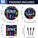 96Pcs Jump Party Supplies Lets Jump Paper Plates Napkins Trampoline Party Decorations Jumping Theme Birthday Dinnerware Party Favor Baby Shower Tableware Serves 24