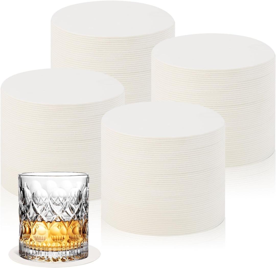 300 Pcs Thickened Paper Coasters 1.5MM, 4 Inch Disposable Round White Cardboard Coasters for Weddings Parties Catering Bars DIY Crafts