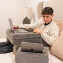 Reading Gaming Pillow, Adjustable Laptop Table Pillow Desk with Coaster, Reading Lap Desk, Extra Large Arm Rest Pillow for Gaming, Knitting, Bed, Couch, Working, Gift for Gamers (Grey)