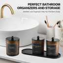 3 Pack Qtip Holder Bathroom Set,Cotton Ball Swab Pad Holder Cotton Round Floss Pick Dispenser with Tray,Glass Apothecary Jars with Lids,Bathroom Organizers and Storage Canisters-Amber