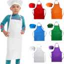 6 Pack Adjustable Kids Apron and Chef Hat for Cooking Baking Painting Art, Kids Apron for Girl Boy with 2 Pockets (Medium, Multi)