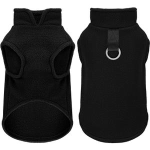 Dog Fleece Vest Pullover Warm Jacket Cozy Sweater with Leash Ring for Small Cats Dogs (M, Black)