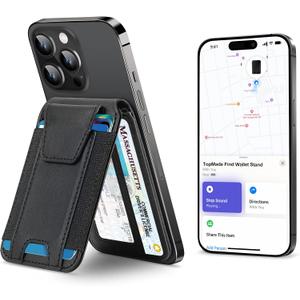 TopMade for Magsafe Wallet, Works with Apple Find My, Strongest Magnetic Wallet for iPhone 17/16/15/14/13/12 Series, Mganetic Card Holder with Adjustable Stand, RFID Blocking, 9 Cards Holder, Black