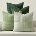 MIULEE Summer Green Decorative Throw Pillow Covers 18x18 Inch Set of 4 Boho Farmhouse Cushion Covers Mordern Nordic Pillow Cases Soft Corduroy Gradient Home Decor for Couch Sofa Living Room Bed