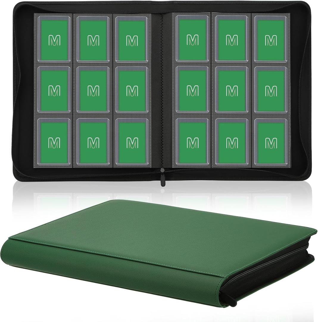 Toploader Binder,Trading Card Binder Storage Hold up 288 Cards 9-Pocket Top Loader Binder with Sleeves for 3"x4" Rigid Toploaders Hard Cases (9Deep Green), 15.5 x 13 x 1.3 inches, holds up to 288 cards