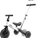 XJD 7 in 1 Toddler Bike with Push Handle,Tricycles for 1 to 3 Years Old, Toddler Tricycle with Push Handle for Boy Girl, Baby Balance Bike with Adjustable Seat Height and Removable Pedal (White)