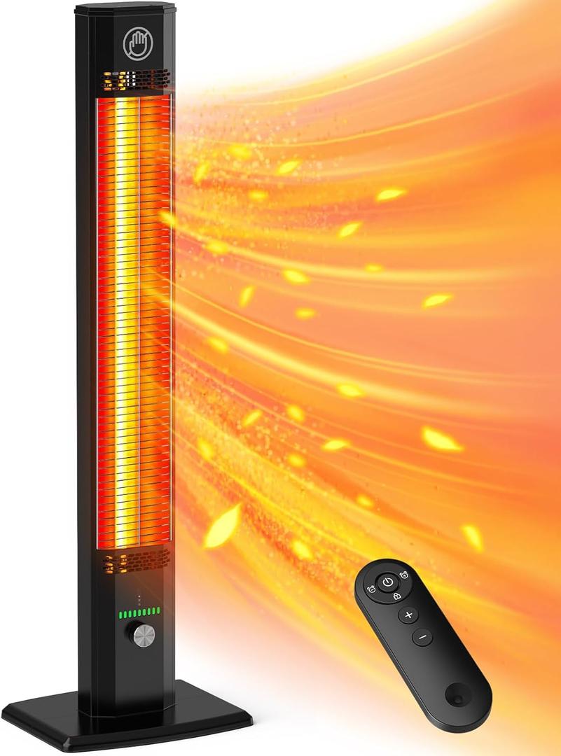 BALKO 42INCH Outdoor Heater, 9 Heat Levels & 540Min Timer, Child Safety Lock, IP65 Waterproof Garage Heater, 1500W Infrared Heating,Tip-Over & Overheat Protection, Patio Heaters for Outdoor Use Indoor