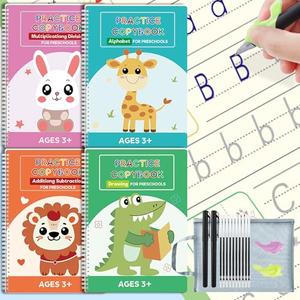 grooved Handwriting Practice for Kids, Reusable grooved Writing Books for Kids 3-8, Magic grooved Writing Practice with Disappearing Ink 7.3×10.5 in, Preschool Calligraphy Practice Book (2 Books)