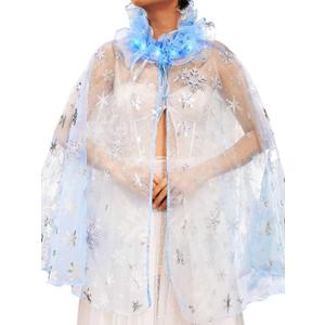 JAKAWIN Light Up Christmas Snowflake Cape Blue Fairy Princess Cloak Costume Capes for Women