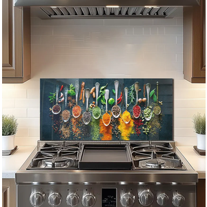 DAIFURONGE Spice Tempered Glass Backsplash For Kitchen Behind Stove,Stove Backsplash Top Cover,Easy to Clean Glass Splashback, Sink Cover Splash Guard,Home Kitchen Wall Decor (30"x14"(76.2x35.56cm))