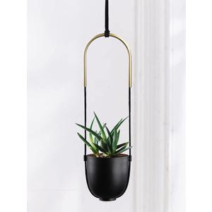Metal Hanging Planter for Indoor Outdoor Plants Wall and Ceiling Hanging Flower Pot Plant Holder for Succulent Vines Ferns, Height Adjustable Modern Minimalist Room Decor(Black)