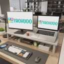 YAOHUOO Dual Monitor Stand Riser, 39Inch Large Monitor Stands for 2 Monitors, Computer Monitor Stand, Wooden Desktop Organizer Shelf for Office Desk Computer, Laptop, TV