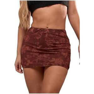 BEAUDRM Women's Floral Bodycon Pencil Mini Skirt Y2k High Waisted Skinny Skirts, S