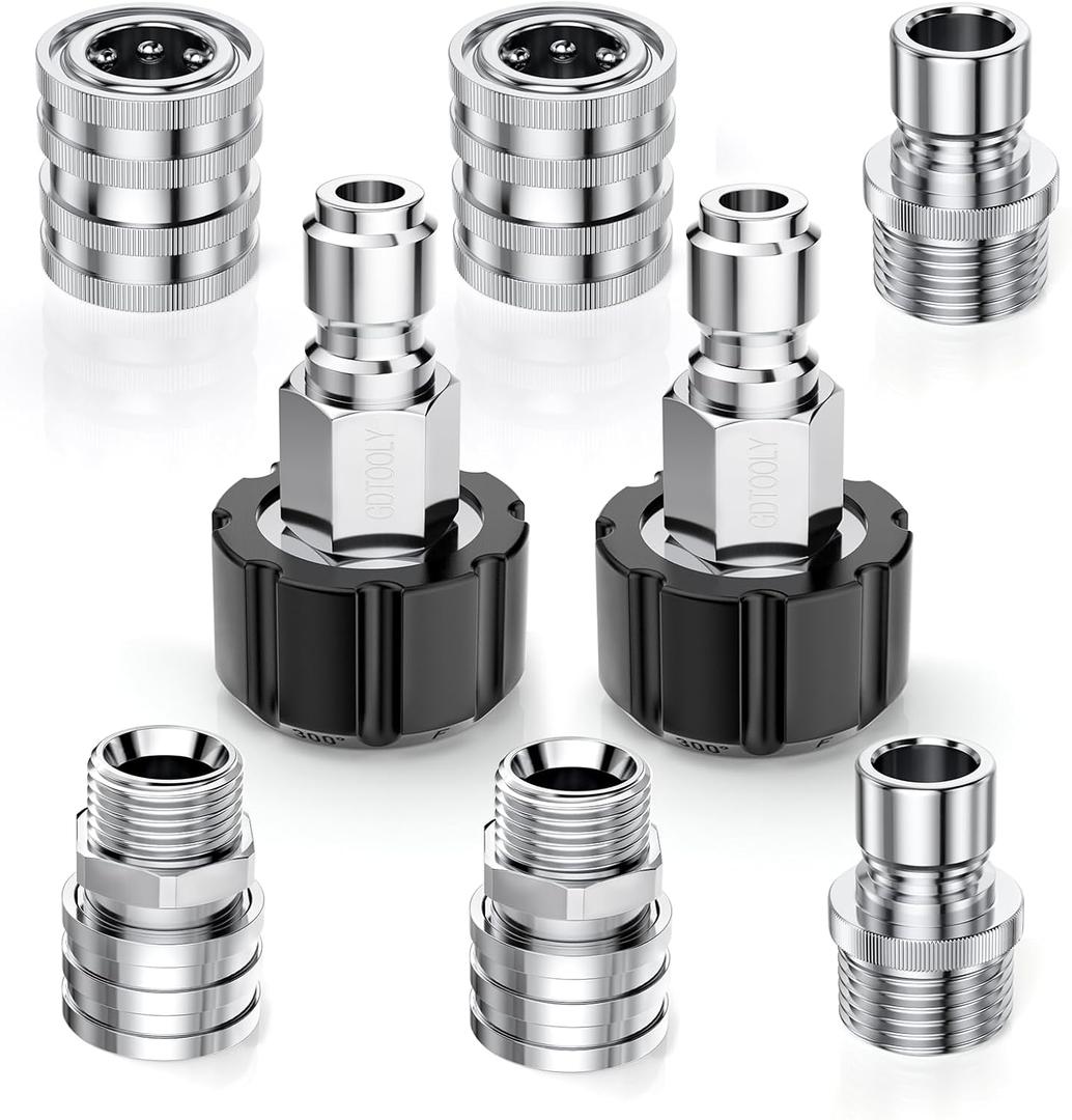 Pressure Washer Quick Connect Kit, Stainless Steel Pressure Washer Adapter Set, M22 Swivel 14mm to 3/8 Inch Quick Disconnect, 3/4 Inch Hose Fittings (8 Pack)