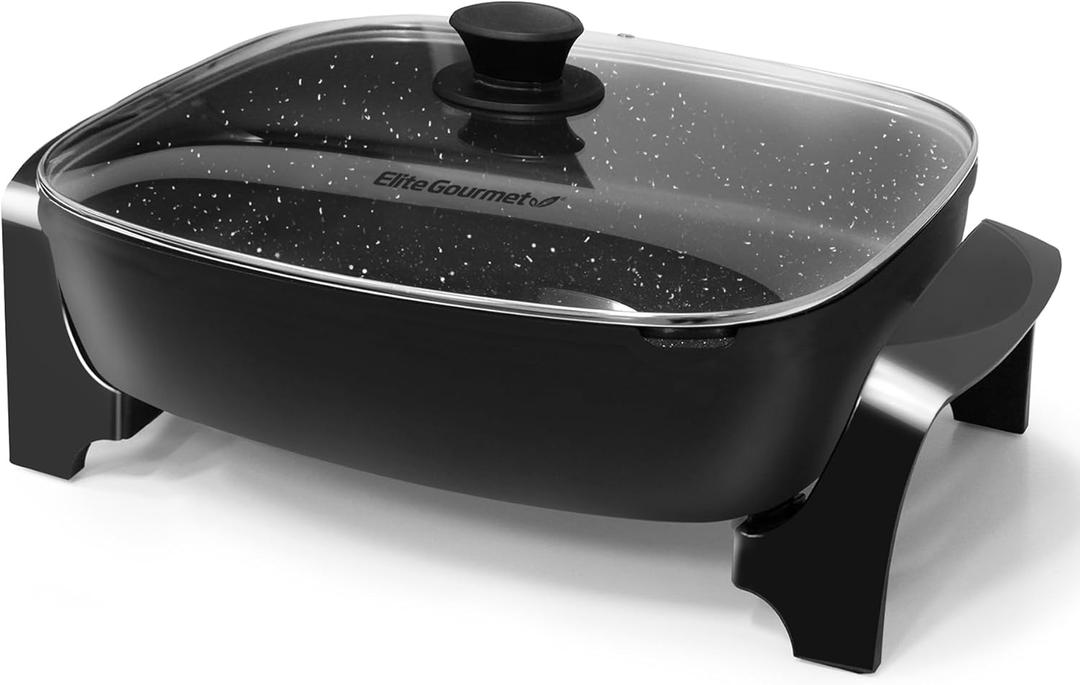 Elite Gourmet EG-6203# Extra Deep 16"x13" (10.5 Qt.) Non-Stick Electric Skillet with Glass Vented Lid & Pour Spout | Dishwasher Safe, Long-Lasting Non-Stick, 200-400F | Serves 6-8, Black