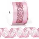 Pink Wired Satin Ribbon 2.5" X 10 Yards With Glitter Mesh for Christmas Tree Decorations, Gift Wrapping, Wreaths, Garlands, Topper Bows, Crafts, Home Decor