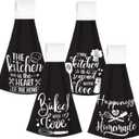 Sratte 4 Pcs Funny Quotes Hanging Kitchen Towels Set Funny Hand Towels with Hanging Loop Kitchen Towel with Saying Dish Towel Oven Stove Gift for Baking Lover Mom Women Home Decor Cooking Housewarming