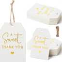 50Pcs Sweet Thank You Tags with String, Gold Foil Gift Tags Thank You Tag for Party Favors, 3x2 in White Paper Gift Tag for Christmas Wedding, Baby Shower, Birthday, Anniversary, Gifts Wrap