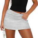 Women's Mini Skort, Mid Waist Sexy Side Split Hem Summer Y2k Bodycon Mini Skirt with Shorts (Light Gray)