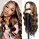 Blonde Highlight Lace Front Wig for Black Women, Long Wavy Lace Hairline Middle Part Glueless Wig Heat Resistant Synthetic Wigs for Daily Party Use - 24 Inch