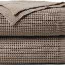 Waffle Knit Throw Blanket, Ultra Soft Lightweight & Breathable All-Season Blankets for Queen/King Size Bed, Waffle Weave Blanket for Home Decor, Office, Couch & Gift Giving (Beige, 90x108 Inch)