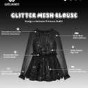 Girl Sequin Mesh Bloues Sparkle Ruffle Collar Long Sleeve Shirts Tops Black