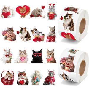 H1vojoxo Valentines Day Sticker Rolls - 1000PCS Valentines Day Holiday Cat Stickers for Kids Classroom 16 Design Valentines Cute Cat Sticker for Craft Valentines Funny Cats Stickers for Envelope