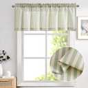 Vangao Christmas Kitchen Valance Linen Stripe Short Curtains Farmhouse Country Rustic Tickingstripe Light Filtering Rod Pocket Window Topper Treatments 16 Inch 1 Panel Green on Beige