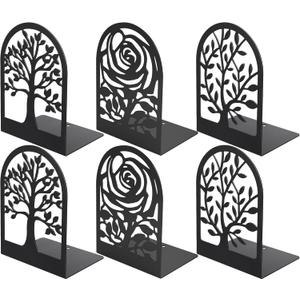MaxGear Decorative Book Ends, Heavy Duty Bookends for Shelves, Metal Bookend for Heavy Book Supports, Office Bookends Shelf Holder Black 3pair, Non-Skid Book Stoppers 6.89x4.89x3.54 inch