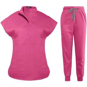 Niaahinn Scrubs Set for Women Nurse Uniform Jogger Suit Stretch Top & Pants with Multi Pocket for Nurse Esthetician Workwear Pink M
