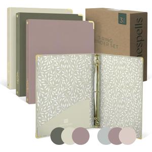 3 Ring Binder 1-Inch Rings  3-Pack of Cute Binders with Pockets, Gold-Foil & Metal Corners  1 Inch Binders 3 Ring Cute for School, Office & Work  1" Pastel Three-Ring Binder One Inch (Rose, Olive, Warm Sage)