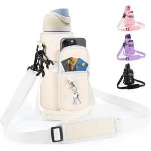 Water Bottle Carrier Bag with Strap for Owala FreeSip 24/32oz with Detachable Phone Pocket for Owala Accessories 24/32oz Water Bottle Sleeve for Walking Camping Gym