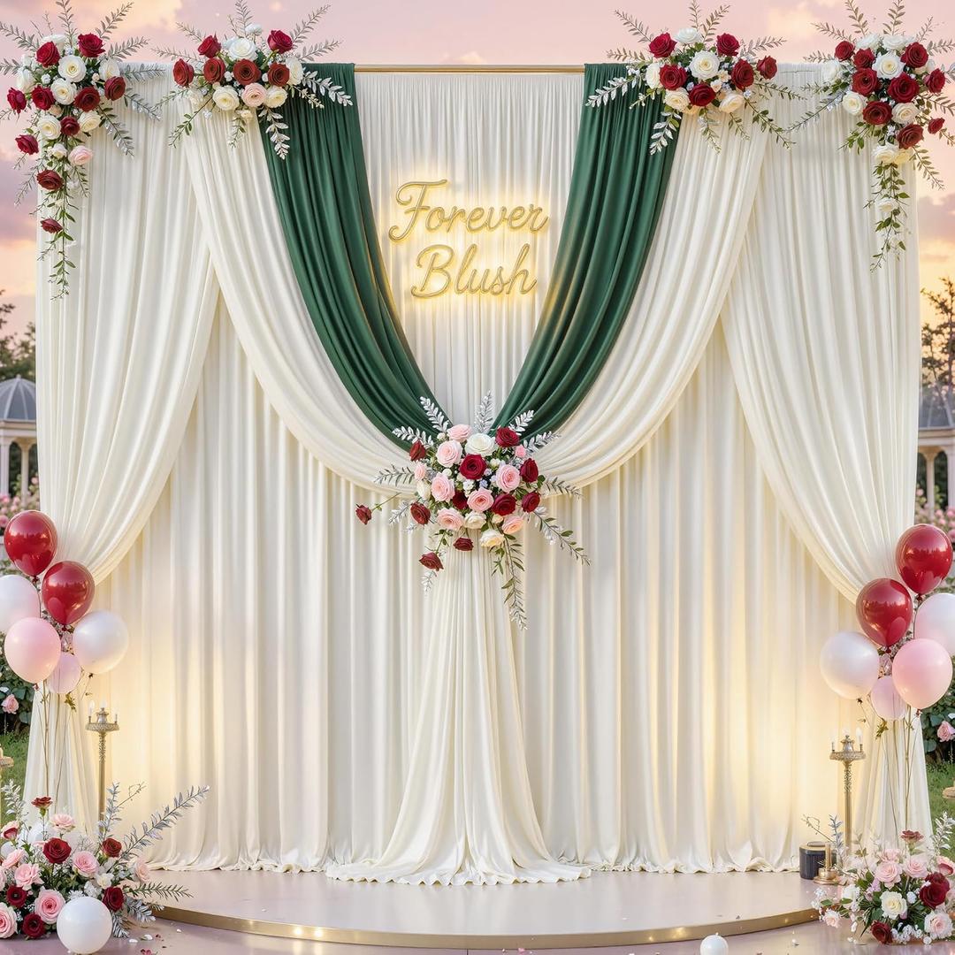 60 ft x 10 ft Wrinkle Free Ivory Backdrop Curtain for Parties, 12 Panels 10ft Polyester Ivory Photo Backdrop Drapes for Graduation Birthday Wedding Party Stage Curtains