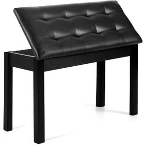 Piano Chair with Storage Piano Stool and Upholstery Wooden Keyboard Piano Duet Seat, Waterproof and Non-Slip, Black