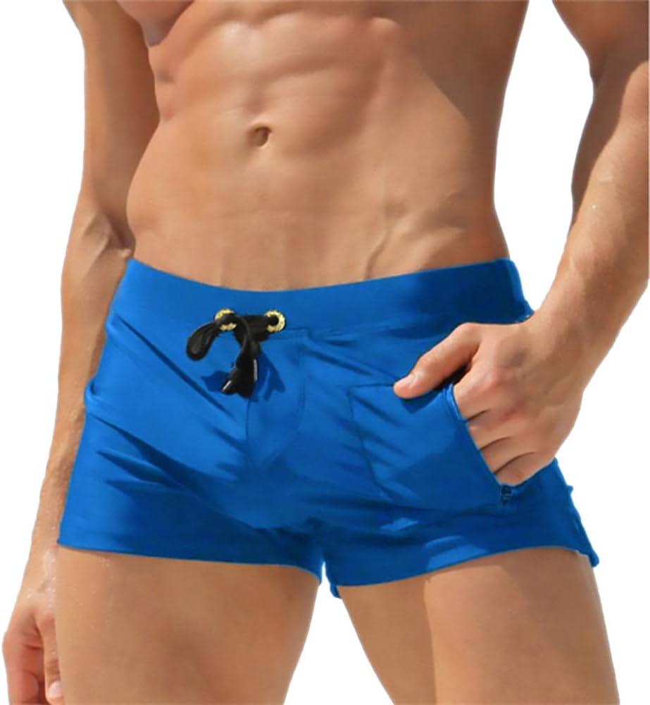 TONLEN Mens Swimwear Short Swim Trunks with Zipper Pocket (Medium, Royal Blue #1)