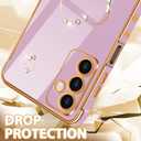Petitian for Samsung Galaxy A14 5G Case, Cute Women Girls Bling Glitter Heart Designed Cases for Galaxy A14 5G, Girly Gold Plating Cover for Samsung A14 5G Purple