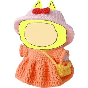 3 x 2025 New 17cm Doll Clothes Outfit, Cute 4-Pieces Orange Crochet Dres, Keychain Accessories for 6.7 Inch Cute Pink Hat &Yellow Shoulder Bag,Tiny Shoes Handmade Clothes Accessories