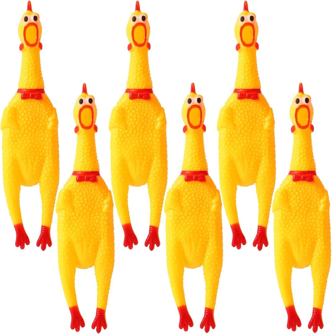 6 Pcs Large Screaming Chicken Dog Toys,Yellow Rubber Chicken 12 inch,Squeeze Squeaky and Screaming Chicken,Prank Novelty Toy for Kids or Adults